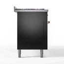 ILVE 60-Inch Nostalgie II Dual Fuel Range with 9 Burners, Griddle and Triple Glass Door Oven in Glossy Black with Copper Trim (UP60FNMPBKP)