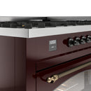 ILVE 60-Inch Nostalgie II Dual Fuel Range with 9 Burners, Griddle and Triple Glass Door Oven in Burgundy with Bronze Trim (UP60FNMPBUB)