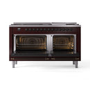 ILVE 60-Inch Nostalgie II  Propane Gas Dual Fuel Range  with 9 Burners, Griddle and Triple Glass Door Oven in Burgundy with Bronze Trim (UP60FNMPBUB)