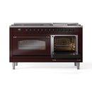 ILVE 60-Inch Nostalgie II Dual Fuel Range with 9 Burners, Griddle and Triple Glass Door Oven in Burgundy with Bronze Trim (UP60FNMPBUB)