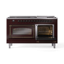 ILVE dual fuel range with both oven doors open, showing interior lights and racks