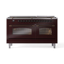 ILVE 60-Inch Nostalgie II Dual Fuel Range with 9 Burners, Griddle and Triple Glass Door Oven in Burgundy with Bronze Trim (UP60FNMPBUB)