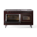 ILVE 60-Inch Nostalgie II Dual Fuel Range with 9 Burners, Griddle and Triple Glass Door Oven in Burgundy with Bronze Trim (UP60FNMPBUB)