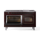 ILVE dual fuel range with one oven door open and illuminated cooking cavity