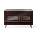ILVE dual fuel range front view with bronze-trim oven doors and glass windows