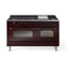 ILVE 60-Inch Nostalgie II  Propane Gas Dual Fuel Range  with 9 Burners, Griddle and Triple Glass Door Oven in Burgundy with Bronze Trim (UP60FNMPBUB)