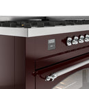 ILVE 60-Inch Nostalgie II Dual Fuel Range with 9 Burners, Griddle and Triple Glass Door Oven in Burgundy with Chrome Trim (UP60FNMPBUC)