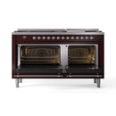 ILVE 60-Inch Nostalgie II Dual Fuel Range with 9 Burners, Griddle and Triple Glass Door Oven in Burgundy with Chrome Trim (UP60FNMPBUC)