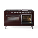 ILVE 60-Inch Nostalgie II Dual Fuel Range with 9 Burners, Griddle and Triple Glass Door Oven in Burgundy with Chrome Trim (UP60FNMPBUC)