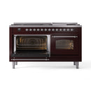 ILVE 60-Inch Nostalgie II Dual Fuel Range with 9 Burners, Griddle and Triple Glass Door Oven in Burgundy with Chrome Trim (UP60FNMPBUC)