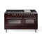 ILVE 60-Inch Nostalgie II  Propane Gas Dual Fuel Range  with 9 Burners, Griddle and Triple Glass Door Oven in Burgundy with Chrome Trim (UP60FNMPBUC)