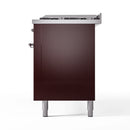 ILVE 60-Inch Nostalgie II Dual Fuel Range with 9 Burners, Griddle and Triple Glass Door Oven in Burgundy with Chrome Trim (UP60FNMPBUC)