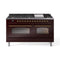 ILVE 60-Inch Nostalgie II  Propane Gas Dual Fuel Range  with 9 Burners, Griddle and Triple Glass Door Oven in Burgundy with Brass Trim (UP60FNMPBUG)