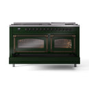 Emerald green dual fuel range with two open ovens and bronze-trim control knobs