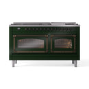 Emerald green dual fuel range with two closed oven doors and bronze-trim handles