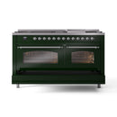 ILVE 60-Inch Nostalgie II Dual Fuel Range with 9 Burners, Griddle and Triple Glass Door Oven in Emerald Green with Chrome Trim (UP60FNMPEGC)