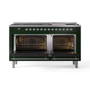 ILVE 60-Inch Nostalgie II Dual Fuel Range with 9 Burners, Griddle and Triple Glass Door Oven in Emerald Green with Chrome Trim (UP60FNMPEGC)