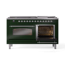 ILVE 60-Inch Nostalgie II Dual Fuel Range with 9 Burners, Griddle and Triple Glass Door Oven in Emerald Green with Chrome Trim (UP60FNMPEGC)