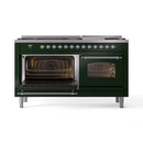 ILVE 60-Inch Nostalgie II Dual Fuel Range with 9 Burners, Griddle and Triple Glass Door Oven in Emerald Green with Chrome Trim (UP60FNMPEGC)