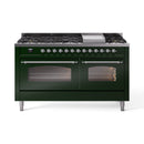 ILVE 60-Inch Nostalgie II  Propane Gas Dual Fuel Range  with 9 Burners, Griddle and Triple Glass Door Oven in Emerald Green with Chrome Trim (UP60FNMPEGC)