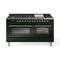 ILVE 60-Inch Nostalgie II  Propane Gas Dual Fuel Range  with 9 Burners, Griddle and Triple Glass Door Oven in Emerald Green with Chrome Trim (UP60FNMPEGC)
