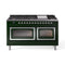 ILVE Nostalgie II Noblesse 60-Inch 5.8 Cu. Ft. Dual Oven Natural Gas Dual Fuel Range with 9 Burners, Griddle and Triple Glass Door in Emerald Green with Chrome Trim (UN60FNMPEGC)