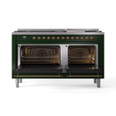 ILVE 60-Inch Nostalgie II  Propane Gas Dual Fuel Range  with 9 Burners, Griddle and Triple Glass Door Oven in Emerald Green with Brass Trim (UP60FNMPEGG)
