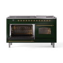 ILVE 60-Inch Nostalgie II  Propane Gas Dual Fuel Range  with 9 Burners, Griddle and Triple Glass Door Oven in Emerald Green with Brass Trim (UP60FNMPEGG)