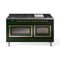 ILVE Nostalgie II Noblesse 60-Inch 5.8 Cu. Ft. Dual Oven Propane Gas Dual Fuel Range with 9 Burners, Griddle and Triple Glass Door in Emerald Green with Brass Trim (UN60FNMPEGGLP)