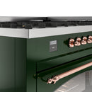 ILVE 60-Inch Nostalgie II Dual Fuel Range with 9 Burners, Griddle and Triple Glass Door Oven in Emerald Green with Copper Trim (UP60FNMPEGP)