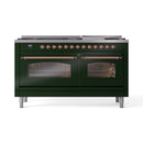 ILVE 60-Inch Nostalgie II Dual Fuel Range with 9 Burners, Griddle and Triple Glass Door Oven in Emerald Green with Copper Trim (UP60FNMPEGP)