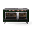 ILVE 60-Inch Nostalgie II  Propane Gas Dual Fuel Range  with 9 Burners, Griddle and Triple Glass Door Oven in Emerald Green with Copper Trim (UP60FNMPEGP)