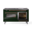 ILVE 60-Inch Nostalgie II Dual Fuel Range with 9 Burners, Griddle and Triple Glass Door Oven in Emerald Green with Copper Trim (UP60FNMPEGP)