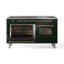 ILVE 60-Inch Nostalgie II  Propane Gas Dual Fuel Range  with 9 Burners, Griddle and Triple Glass Door Oven in Emerald Green with Copper Trim (UP60FNMPEGP)