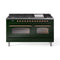 ILVE 60-Inch Nostalgie II  Propane Gas Dual Fuel Range  with 9 Burners, Griddle and Triple Glass Door Oven in Emerald Green with Copper Trim (UP60FNMPEGP)