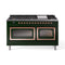ILVE Nostalgie II Noblesse 60-Inch 5.8 Cu. Ft. Dual Oven Natural Gas Dual Fuel Range with 9 Burners, Griddle and Triple Glass Door in Emerald Green with Copper Trim (UN60FNMPEGP)