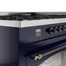 ILVE Nostalgie II 60 inch Propane Gas Range with 10 Sealed Burners, Griddle with Triple Glass Door in Midnight Blue with Burnished Trim