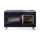 ILVE 60-Inch Nostalgie II Dual Fuel Range with 9 Burners, Griddle and Triple Glass Door Oven in Midnight Blue with Bronze Trim (UP60FNMPMBB)