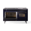 ILVE 60-Inch Nostalgie II Dual Fuel Range with 9 Burners, Griddle and Triple Glass Door Oven in Midnight Blue with Bronze Trim (UP60FNMPMBB)