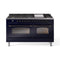 ILVE Nostalgie II 60 inch Propane Gas Range with 10 Sealed Burners, Griddle with Triple Glass Door in Midnight Blue with Burnished Trim