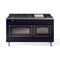 ILVE Nostalgie II Noblesse 60-Inch 5.8 Cu. Ft. Dual Oven Natural Gas Dual Fuel Range with 9 Burners, Griddle and Triple Glass Door in Midnight Blue with Burnished Bronze Trim (UN60FNMPMBB)