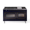 ILVE Nostalgie II Noblesse 60-Inch 5.8 Cu. Ft. Dual Oven Propane Gas Dual Fuel Range with 9 Burners, Griddle and Triple Glass Door in Midnight Blue with Burnished Bronze Trim (UN60FNMPMBBLP)