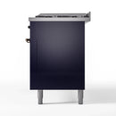 ILVE Nostalgie II 60 inch Propane Gas Range with 10 Sealed Burners, Griddle with Triple Glass Door in Midnight Blue with Burnished Trim
