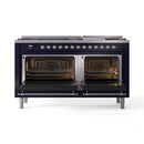 ILVE 60-Inch Nostalgie II Dual Fuel Range with 9 Burners, Griddle and Triple Glass Door Oven in Midnight Blue with Chrome Trim (UP60FNMPMBC)