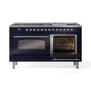 ILVE 60-Inch Nostalgie II Dual Fuel Range with 9 Burners, Griddle and Triple Glass Door Oven in Midnight Blue with Chrome Trim (UP60FNMPMBC)