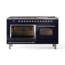 ILVE 60-Inch Nostalgie II  Propane Gas Dual Fuel Range  with 9 Burners, Griddle and Triple Glass Door Oven in Midnight Blue with Chrome Trim (UP60FNMPMBC)