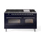 ILVE 60-Inch Nostalgie II  Propane Gas Dual Fuel Range  with 9 Burners, Griddle and Triple Glass Door Oven in Midnight Blue with Chrome Trim (UP60FNMPMBC)