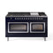 ILVE Nostalgie II Noblesse 60-Inch 5.8 Cu. Ft. Dual Oven Natural Gas Dual Fuel Range with 9 Burners, Griddle and Triple Glass Door in Midnight Blue with Chrome Trim (UN60FNMPMBC)
