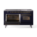 ILVE 60-Inch Nostalgie II  Propane Gas Dual Fuel Range  with 9 Burners, Griddle and Triple Glass Door Oven in Midnight Blue with Brass Trim (UP60FNMPMBG)
