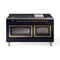 ILVE Nostalgie II Noblesse 60-Inch 5.8 Cu. Ft. Dual Oven Propane Gas Dual Fuel Range with 9 Burners, Griddle and Triple Glass Door in Midnight Blue with Brass Trim (UN60FNMPMBGLP)